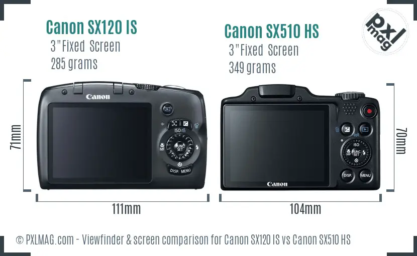 Canon SX120 IS vs Canon SX510 HS Screen and Viewfinder comparison Canon SX120 IS vs Canon SX510 HS Screen and Viewfinder comparison