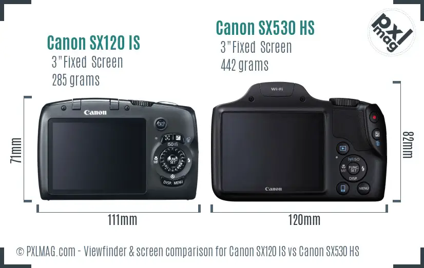 Canon SX120 IS vs Canon SX530 HS Screen and Viewfinder comparison