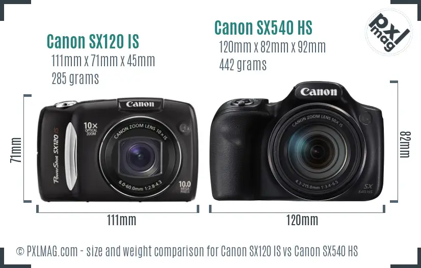 Canon SX120 IS vs Canon SX540 HS size comparison