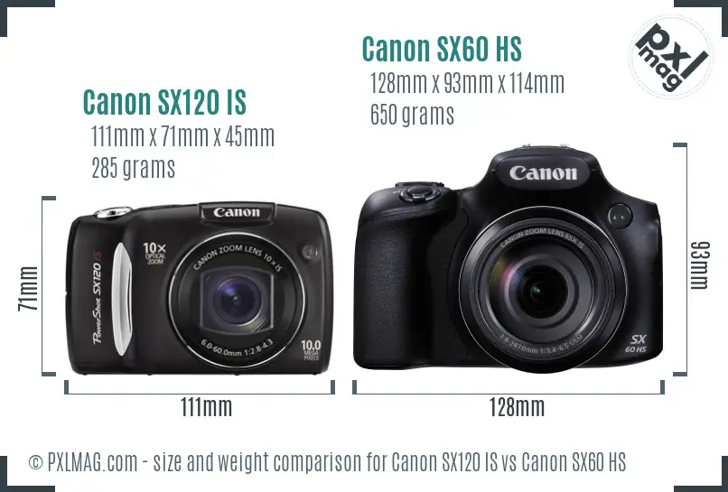 Canon SX120 IS vs Canon SX60 HS size comparison