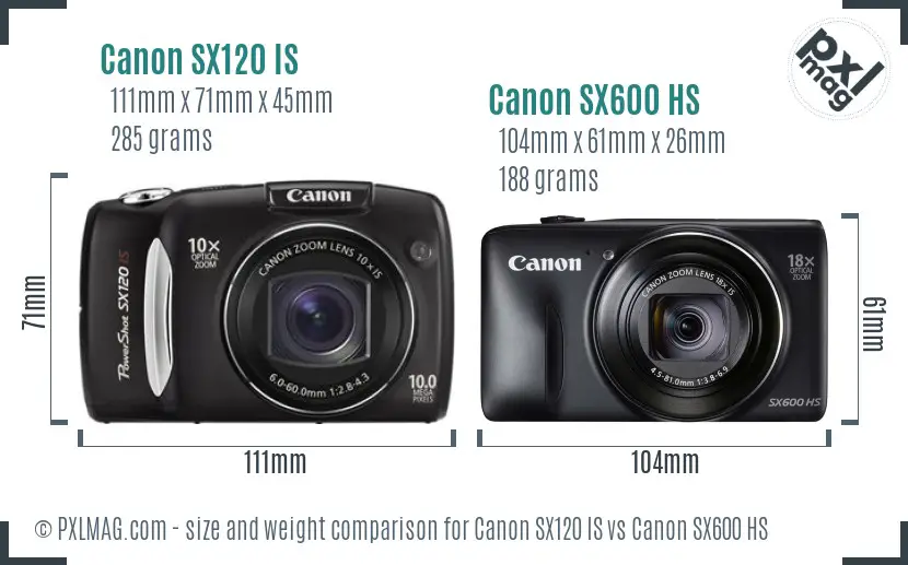 Canon SX120 IS vs Canon SX600 HS size comparison