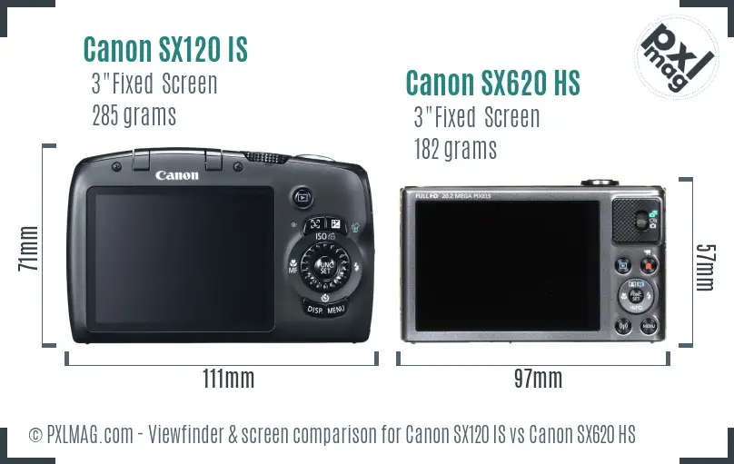 Canon SX120 IS vs Canon SX620 HS Screen and Viewfinder comparison