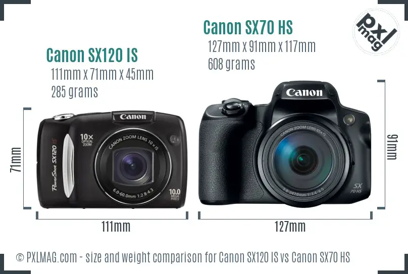 Canon SX120 IS vs Canon SX70 HS size comparison