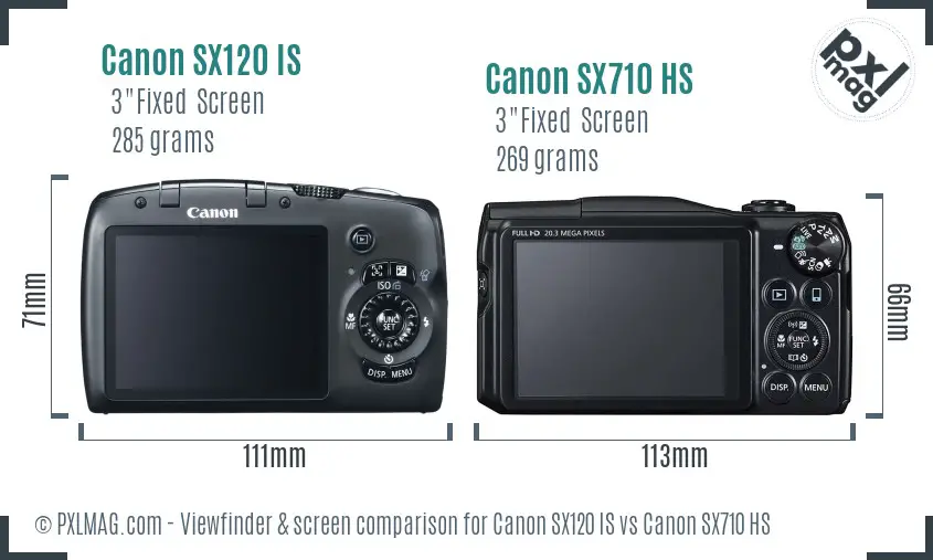 Canon SX120 IS vs Canon SX710 HS Screen and Viewfinder comparison
