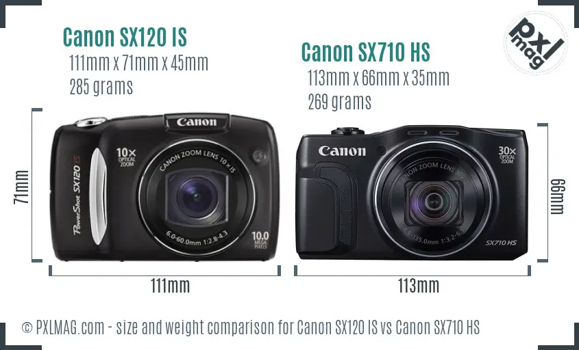 Canon SX120 IS vs Canon SX710 HS size comparison