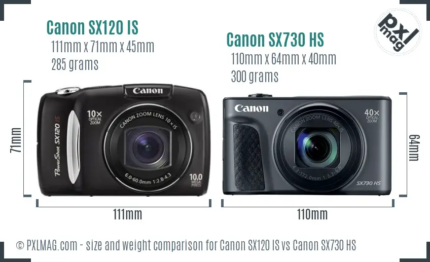 Canon SX120 IS vs Canon SX730 HS size comparison