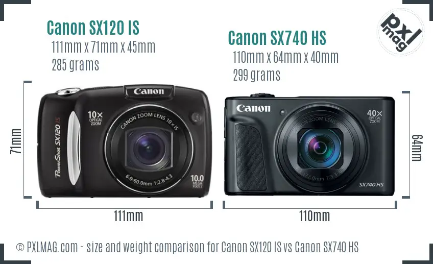 Canon SX120 IS vs Canon SX740 HS size comparison