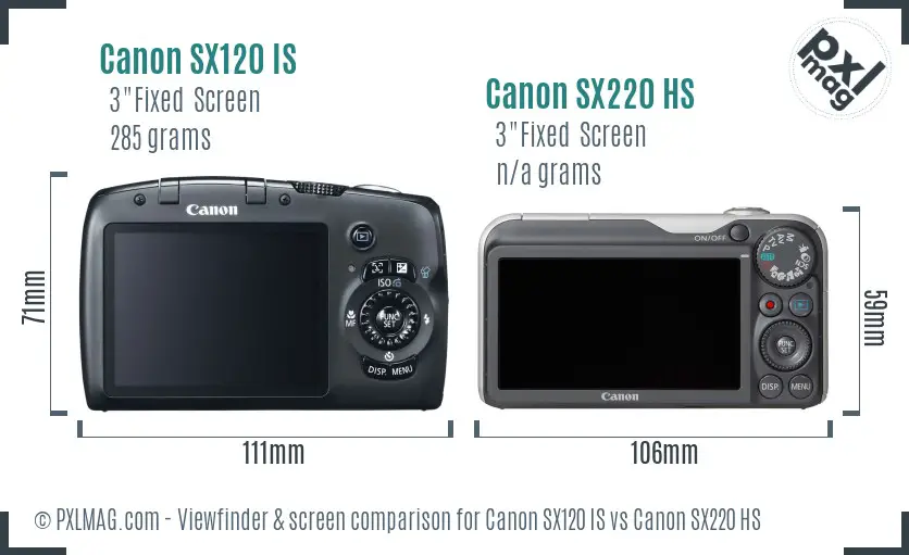 Canon SX120 IS vs Canon SX220 HS Screen and Viewfinder comparison