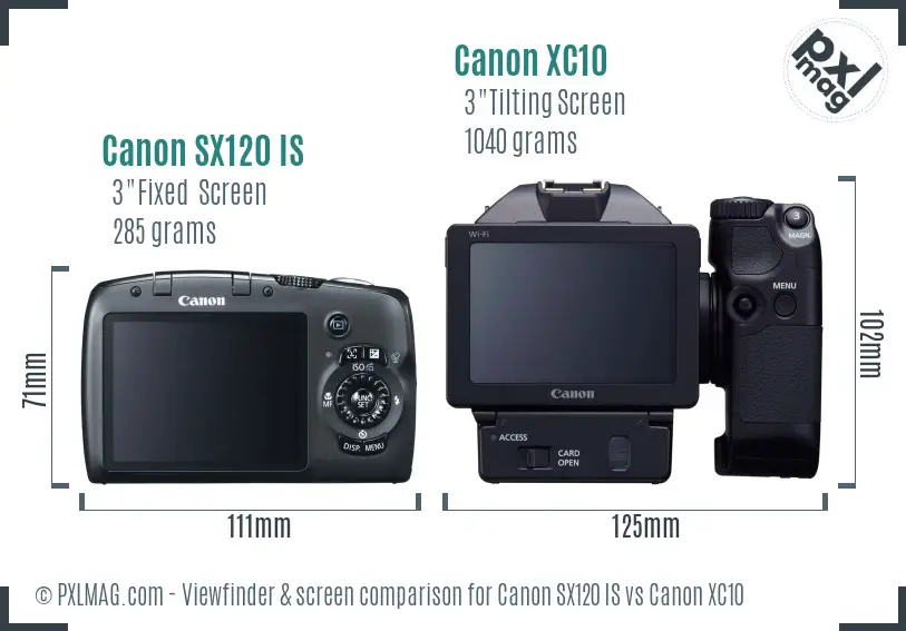 Canon SX120 IS vs Canon XC10 Screen and Viewfinder comparison