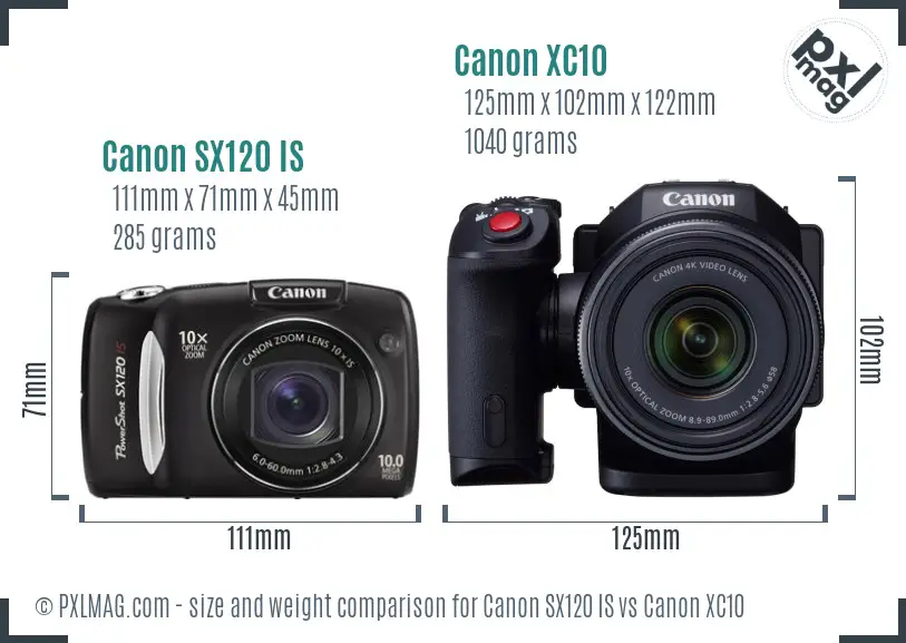 Canon SX120 IS vs Canon XC10 size comparison