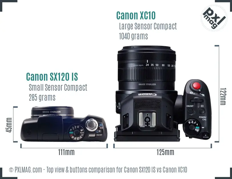 Canon SX120 IS vs Canon XC10 top view buttons comparison