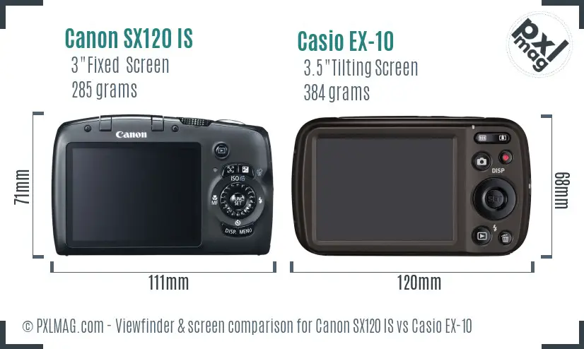 Canon SX120 IS vs Casio EX-10 Screen and Viewfinder comparison