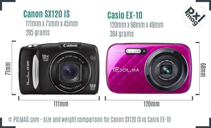 Canon SX120 IS vs Casio EX-10 size comparison