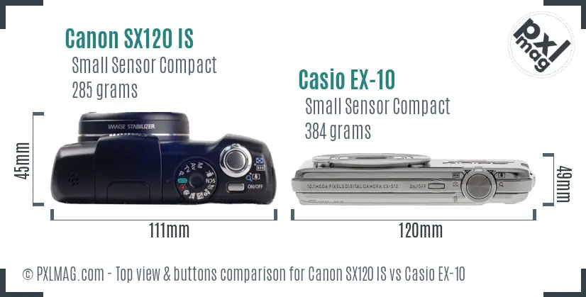 Canon SX120 IS vs Casio EX-10 top view buttons comparison