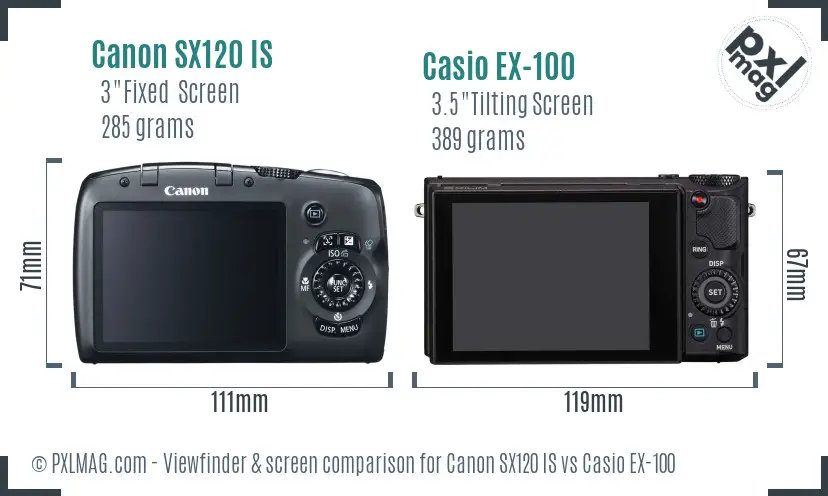 Canon SX120 IS vs Casio EX-100 Screen and Viewfinder comparison