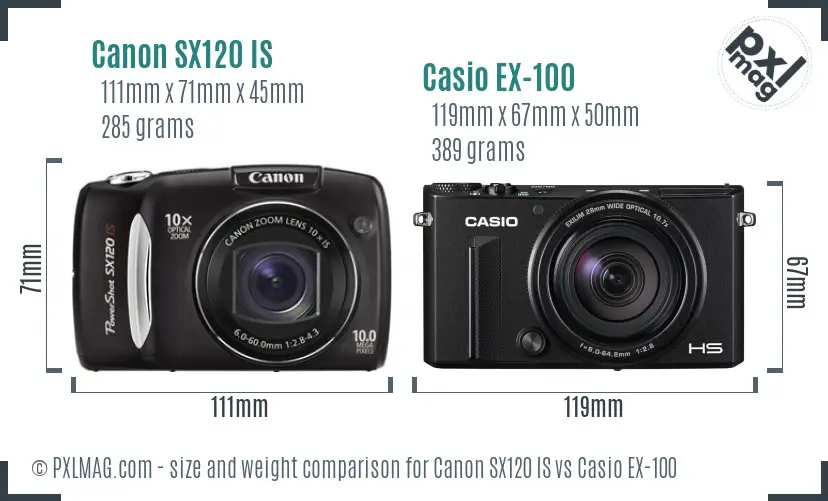 Canon SX120 IS vs Casio EX-100 size comparison