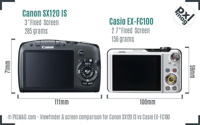 Canon SX120 IS vs Casio EX-FC100 Screen and Viewfinder comparison