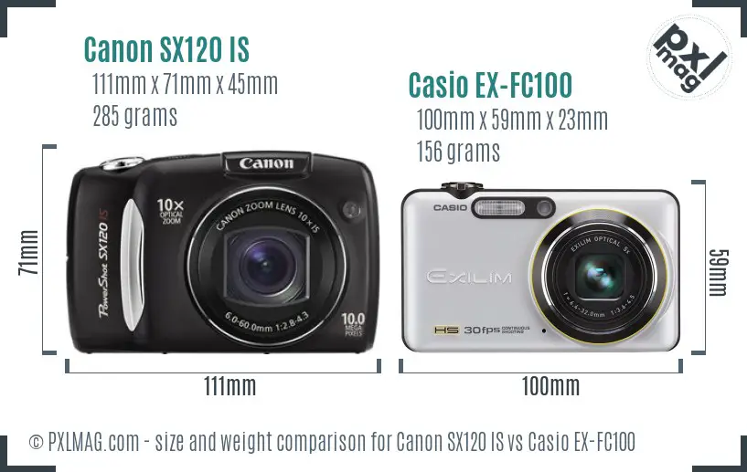 Canon SX120 IS vs Casio EX-FC100 size comparison
