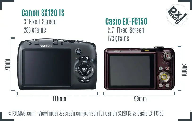 Canon SX120 IS vs Casio EX-FC150 Screen and Viewfinder comparison