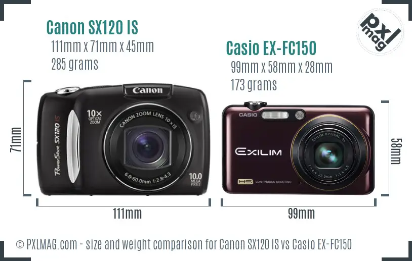Canon SX120 IS vs Casio EX-FC150 size comparison