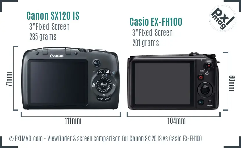 Canon SX120 IS vs Casio EX-FH100 Screen and Viewfinder comparison