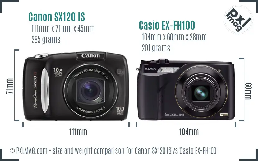 Canon SX120 IS vs Casio EX-FH100 size comparison