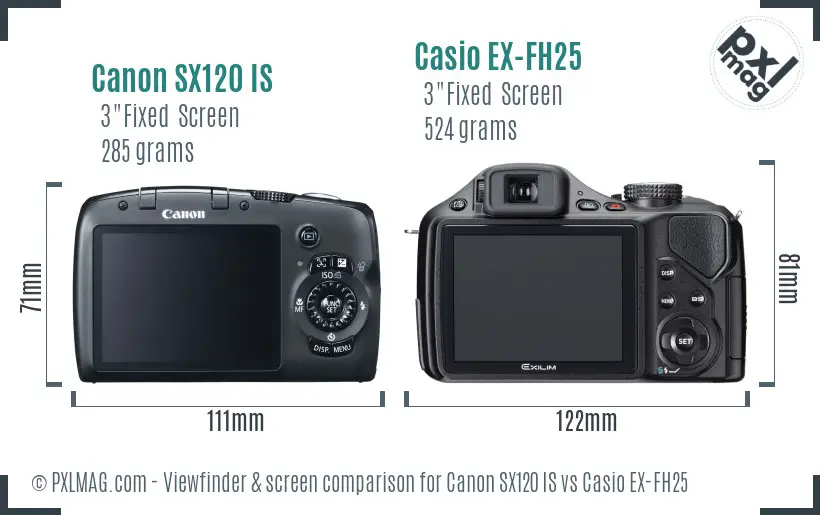 Canon SX120 IS vs Casio EX-FH25 Screen and Viewfinder comparison