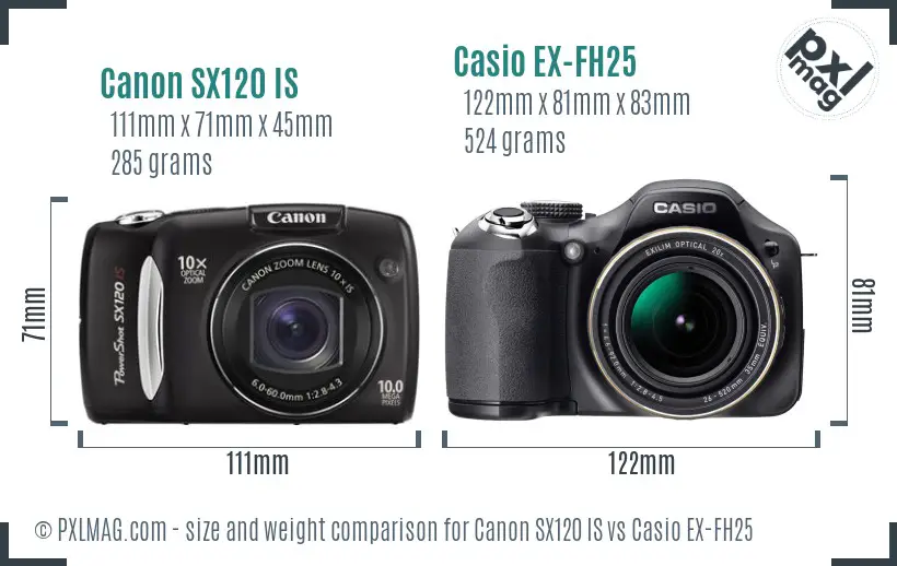 Canon SX120 IS vs Casio EX-FH25 size comparison