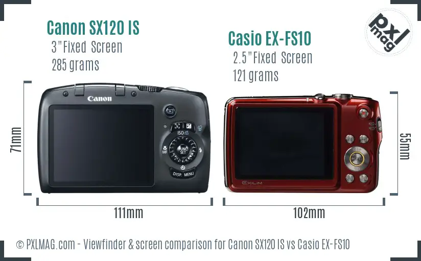 Canon SX120 IS vs Casio EX-FS10 Screen and Viewfinder comparison