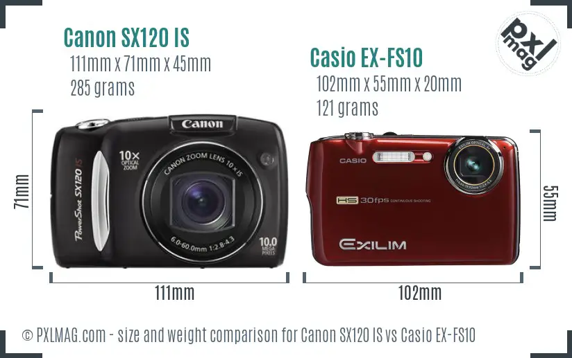 Canon SX120 IS vs Casio EX-FS10 size comparison
