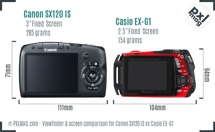 Canon SX120 IS vs Casio EX-G1 Screen and Viewfinder comparison