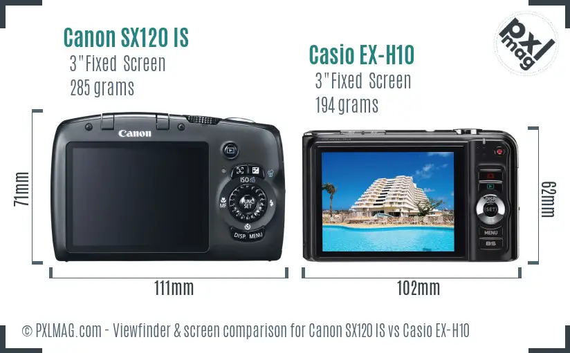 Canon SX120 IS vs Casio EX-H10 Screen and Viewfinder comparison