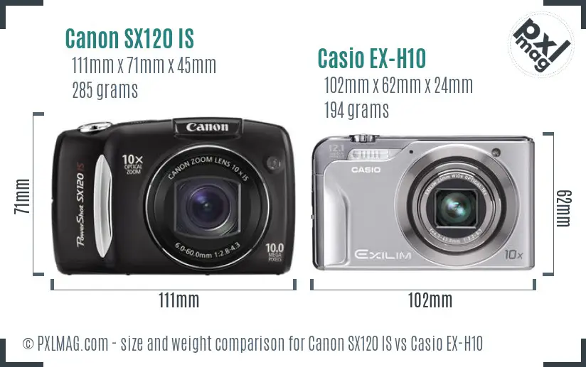 Canon SX120 IS vs Casio EX-H10 size comparison