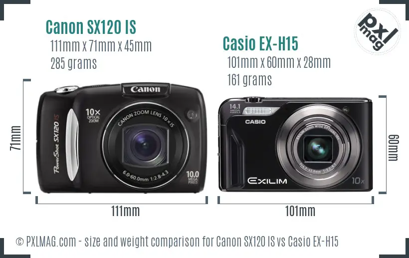 Canon SX120 IS vs Casio EX-H15 size comparison