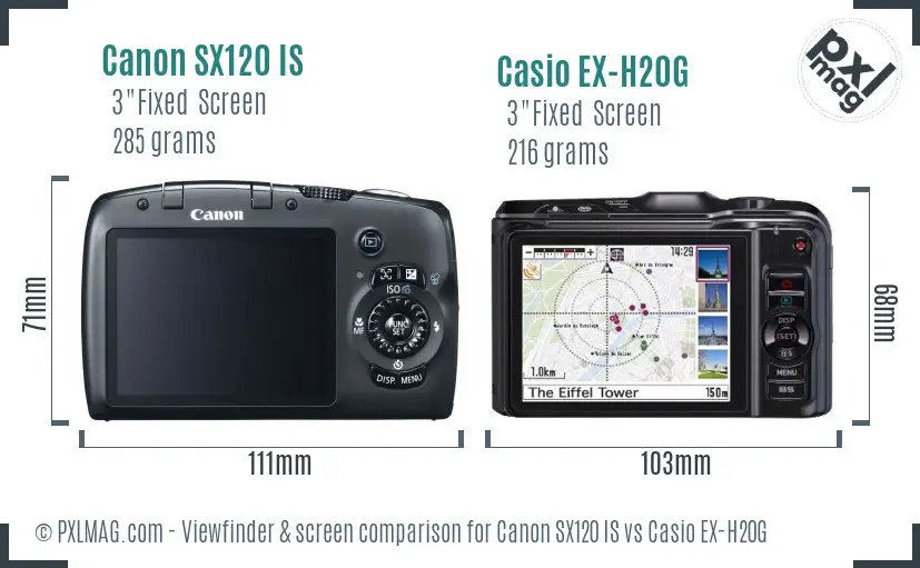 Canon SX120 IS vs Casio EX-H20G Screen and Viewfinder comparison