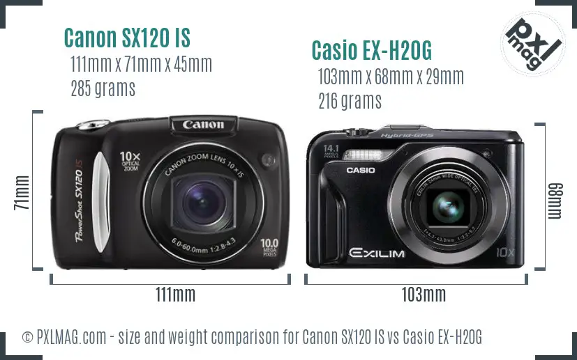 Canon SX120 IS vs Casio EX-H20G size comparison