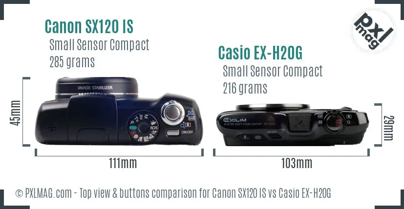 Canon SX120 IS vs Casio EX-H20G top view buttons comparison