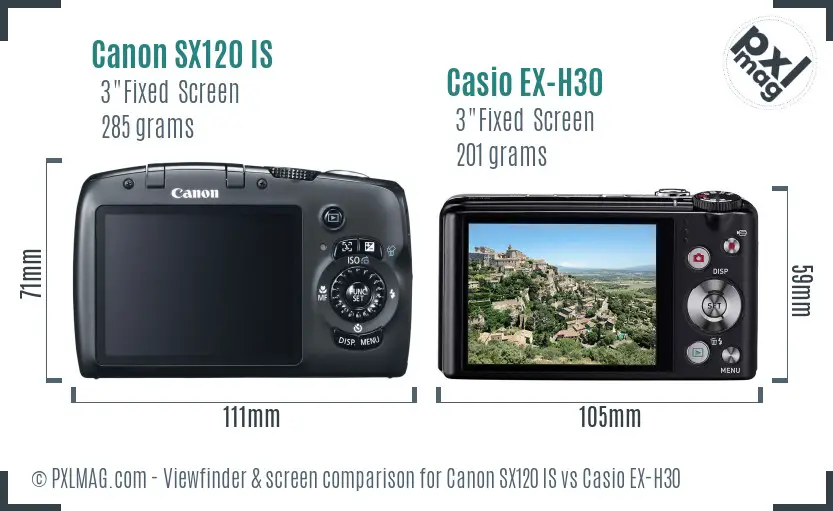 Canon SX120 IS vs Casio EX-H30 Screen and Viewfinder comparison