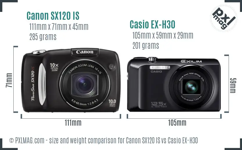 Canon SX120 IS vs Casio EX-H30 size comparison