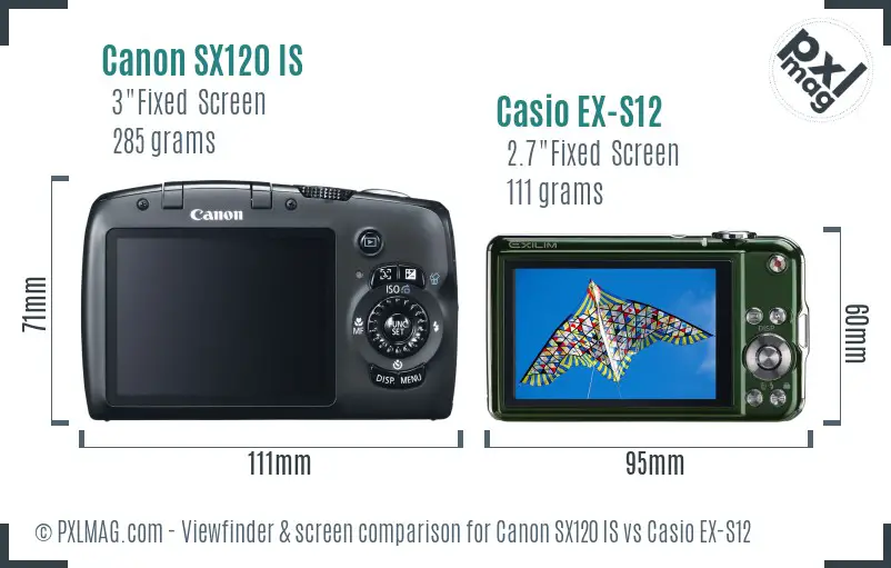 Canon SX120 IS vs Casio EX-S12 Screen and Viewfinder comparison