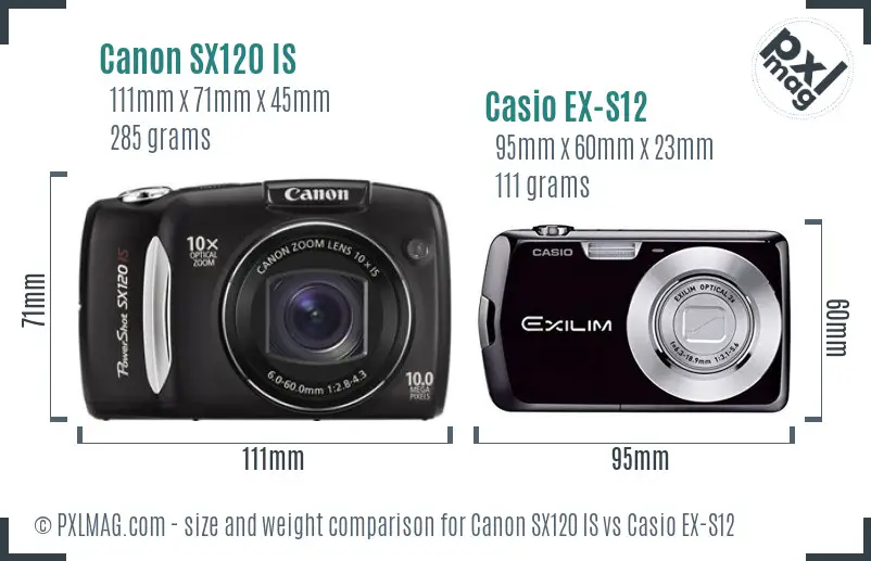 Canon SX120 IS vs Casio EX-S12 size comparison