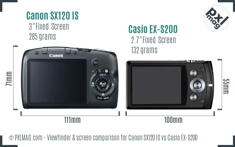 Canon SX120 IS vs Casio EX-S200 Screen and Viewfinder comparison