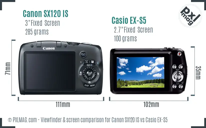 Canon SX120 IS vs Casio EX-S5 Screen and Viewfinder comparison Canon SX120 IS vs Casio EX-S5 Screen and Viewfinder comparison