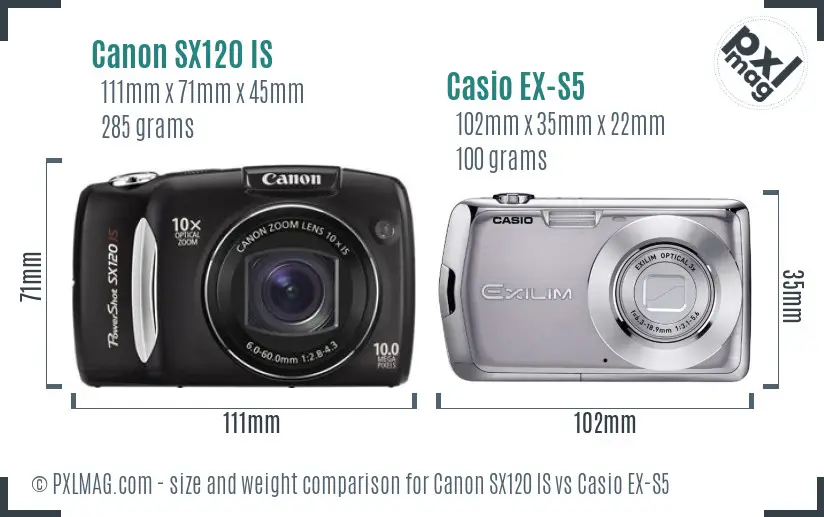 Canon SX120 IS vs Casio EX-S5 size comparison Canon SX120 IS vs Casio EX-S5 size comparison