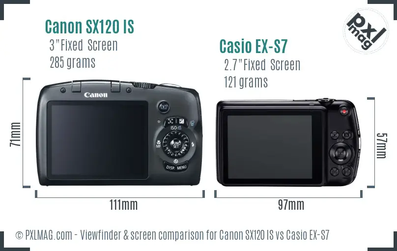 Canon SX120 IS vs Casio EX-S7 Screen and Viewfinder comparison
