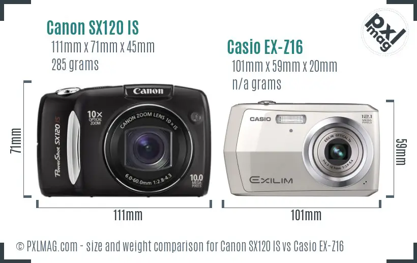 Canon SX120 IS vs Casio EX-Z16 size comparison
