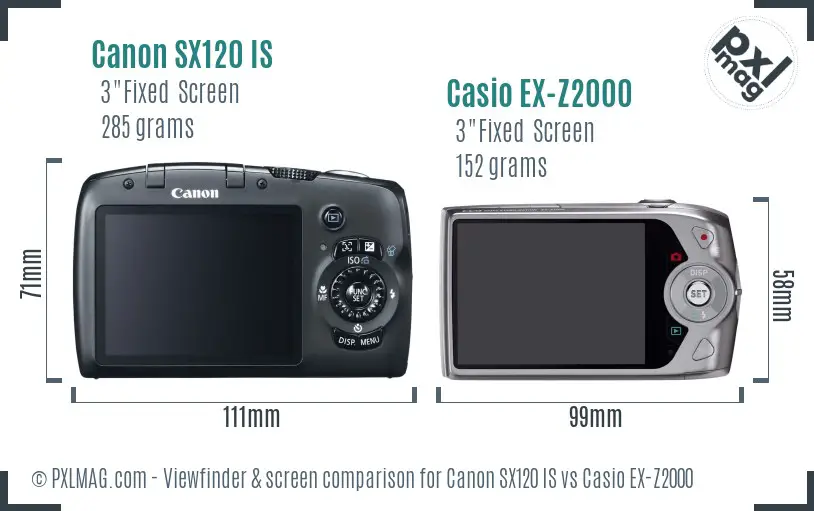 Canon SX120 IS vs Casio EX-Z2000 Screen and Viewfinder comparison