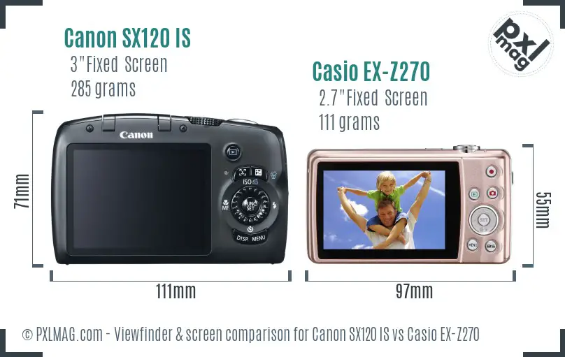 Canon SX120 IS vs Casio EX-Z270 Screen and Viewfinder comparison