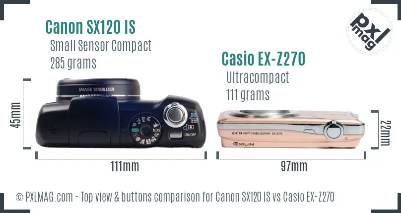 Canon SX120 IS vs Casio EX-Z270 top view buttons comparison