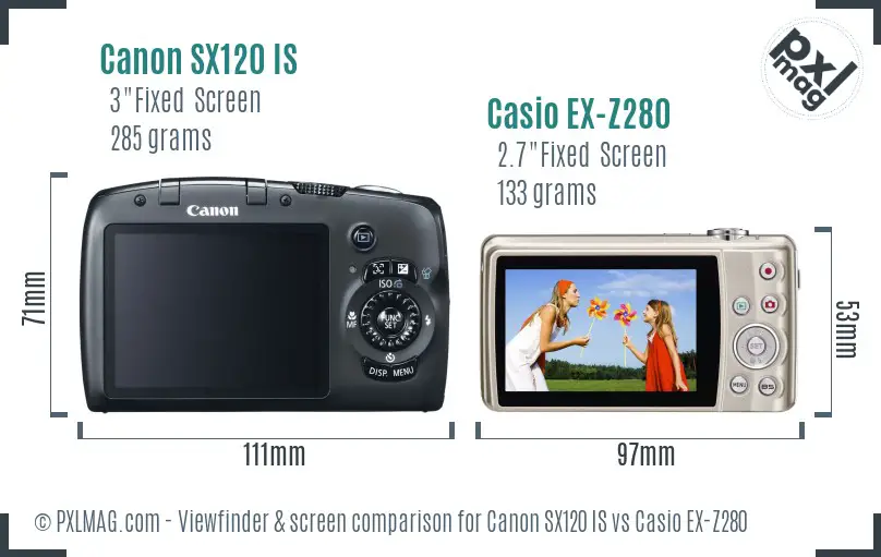 Canon SX120 IS vs Casio EX-Z280 Screen and Viewfinder comparison